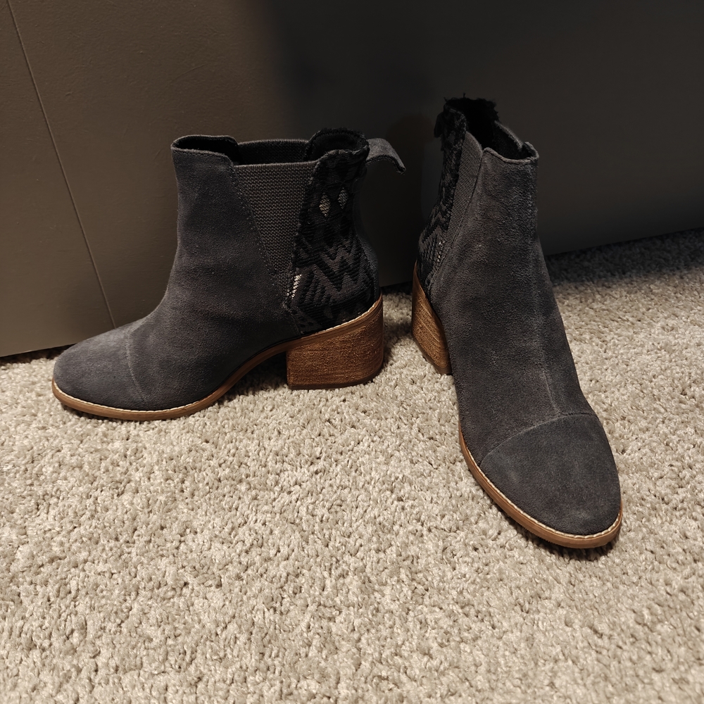 Toms Gray Ankle Booties with Wooden Heel